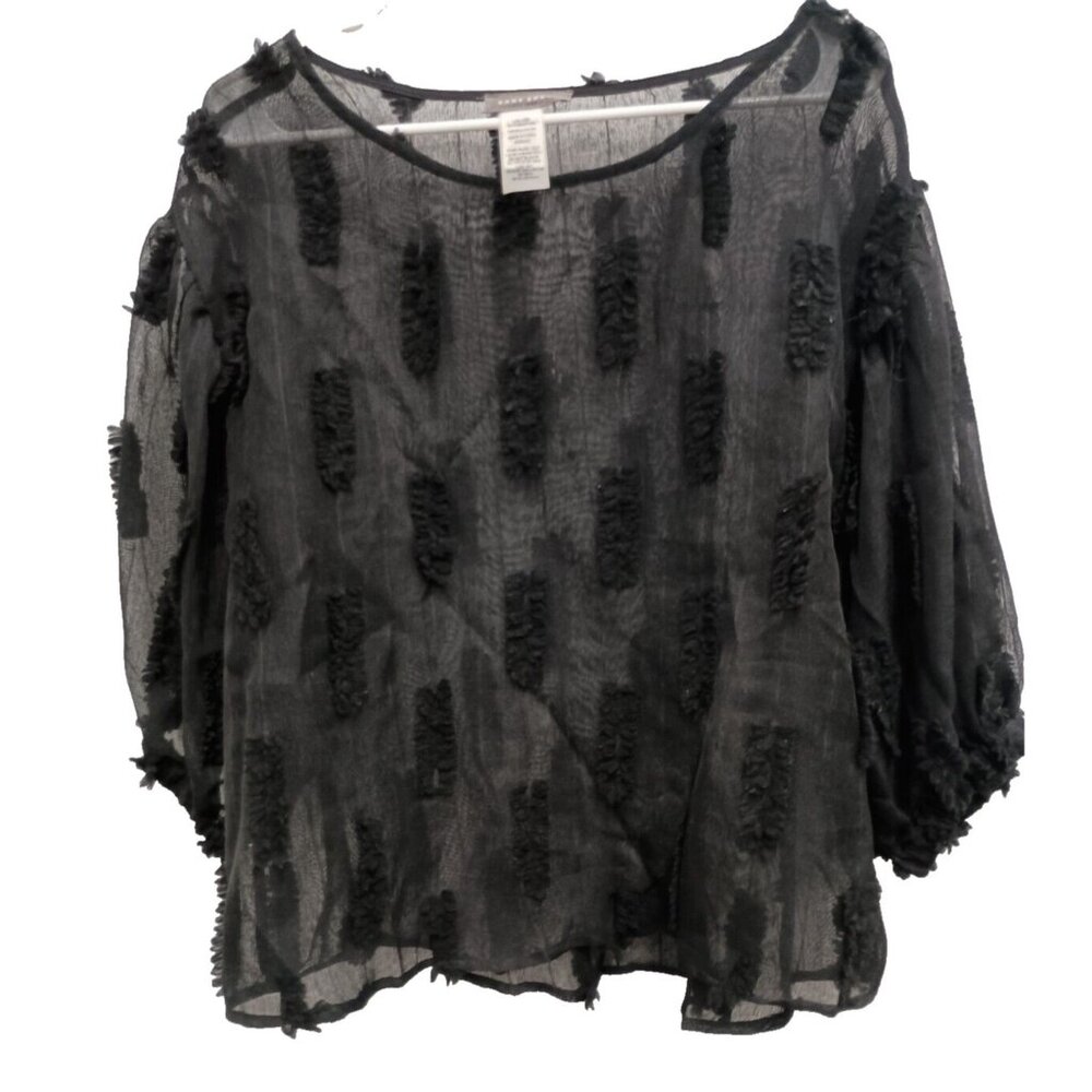 Sans Souci Fairy Whimsygoth Top Womens Large Black Textured Sheer Puff Sleeve
